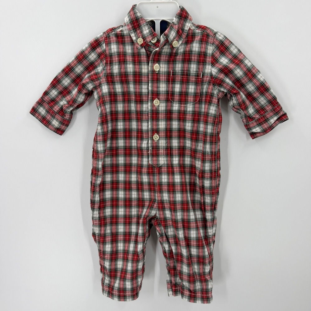 BabyGap One Piece Romper 3-6M Red White Plaid Tartan Holiday Preppy